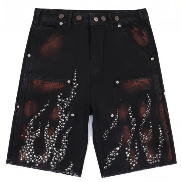 Hellstar Flame Stud Denim Shorts Black
