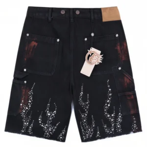 Hellstar Flame Stud Denim Shorts Black