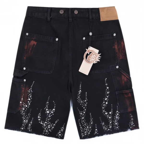 Hellstar Flame Stud Denim Shorts Black