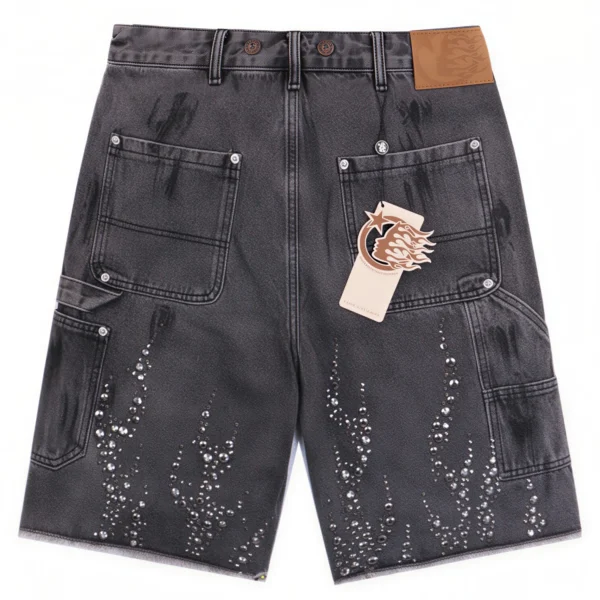 Hellstar Flame Stud Denim Shorts Grey